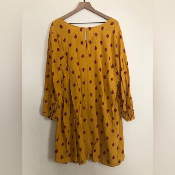 Old Navy Mustard Yellow Red Floral Long Sleeve Keyhole Mini Midi Flowy Dress - Picture 10 of 10